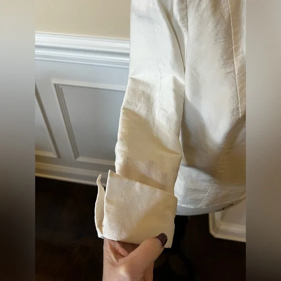 Ivory, 3/4 sleeves Silk Wrap Blouse. - Picture 7 of 11
